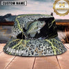 Maxcorners Fishing Red White Blue Flag Fishing Design with Splash Personalized Name 3D Bucket Hat (13 Fish Species)