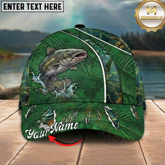 Maxcorners Fishing Green Jungle Water Texture Personalized 3D Cap (12 Fish Species)