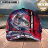 Maxcorners Fishing Patriotic American Flag Stars Stripes Fishing Design with Dynamic Splash Personalized Name 3D Cap (13 Fish Species)