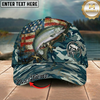 Maxcorners Fishing American Flag Blue Camouflage Personalized 3D Cap (12 Fish Species)