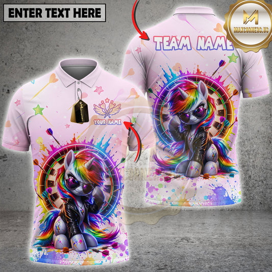 Maxcorners Unicorn Darts Rainbow Splash Cool Style Multi Options Personalized Name, Team Name 3D Shirt