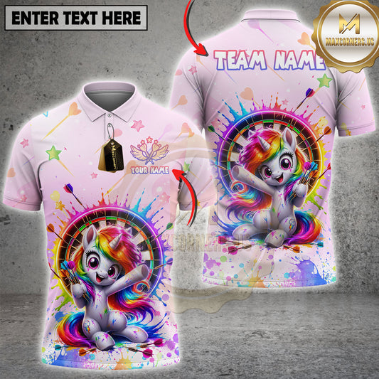 Maxcorners Funny Unicorn Darts Colorful Cartoon Multi Options Personalized Name, Team Name 3D Shirt