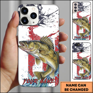 Maxcorners Walleye Fishing Patriotic Paint Splash Water Effect Personalized Name Phone Case