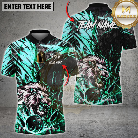Maxcorners Bowling Lion Power Strike Golden Black Multicolor Options Personalized Name, Team Name 3D Shirt (4 Colors)