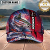 Maxcorners Fishing Patriotic American Flag Stars Stripes Fishing Design with Dynamic Splash Personalized Name 3D Cap (13 Fish Species)