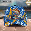 Maxcorners Fishing Ocean Boat Wave Personalized Name 3D Cap (12 Fish Species)