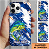 Maxcorners Fishing Blue White Brushstroke Ocean Wave Personalized Name Phone Case (12 Fish Species)