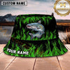 Maxcorners Fishing Green Lightning Fishing Scene with Bold Effect Personalized Name 3D Bucket Hat (13 Fish Species)