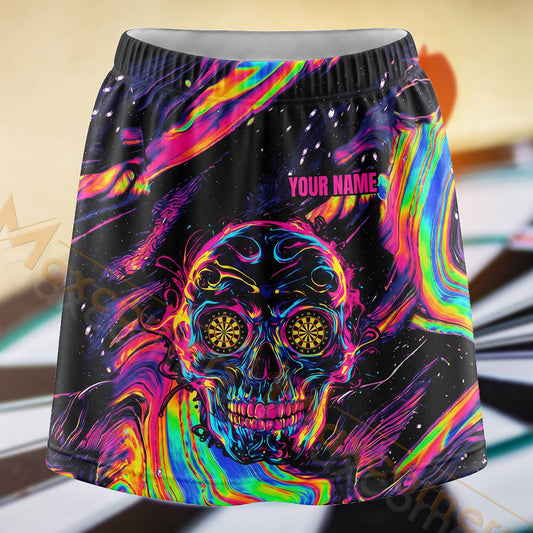 Maxcorners Darts Rainbow Sugar Skull Dartboard Personalized 3D Skort, Skirts With Shorts