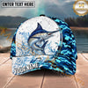 Maxcorners Fishing White Blue Camo Circle Splash Personalized Name 3D Cap (12 Fish Species)