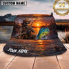 Maxcorners Skeleton Angler Fishing Sunset Personalized Name 3D Bucket Hat (12 Fish Species)