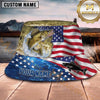 Maxcorners Fishing Patriotic American Flag Fishing with Bold Splash Personalized Name 3D Bucket Hat (13 Fish Species)