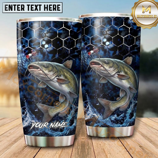 Maxcorners Fishing Tumbler Deep Blue Galaxy Honeycomb Design Personalized Name Tumbler (13 Species)