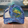 Maxcorners Fishing Blue Hexagon Pattern Personalized Name 3D Cap (12 Fish Species)