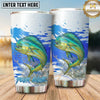 Maxcorners Fishing Tumbler Blue Watercolor Brush Design Personalized Name Tumbler (13 Species)