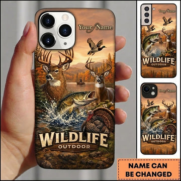 Maxcorners Hunting Wildlife Animals Warm Autumn Mountains Customized Name Phone Case
