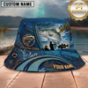 Maxcorners Fishing Blue Scale Ocean Angler Personalized 3D Bucket Hat (12 Fish Species)