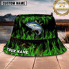 Maxcorners Fishing Green Lightning Fishing Scene with Bold Effect Personalized Name 3D Bucket Hat (13 Fish Species)