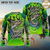 Maxcorners  Fishing Green Camo Scale Personalized Name, Team Name Long Sleeve Shirt (9 Fish Species)