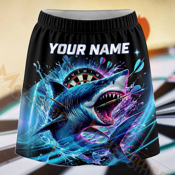 Maxcorners Darts Electric Blue Shark Dartboard Personalized 3D Skort, Skirts With Shorts
