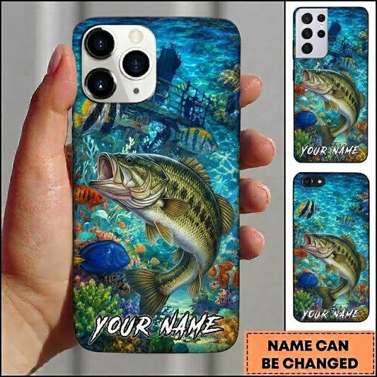 Maxcorners Fishing Vibrant Aqua Coral Reef Customized Name 3D Phone Case