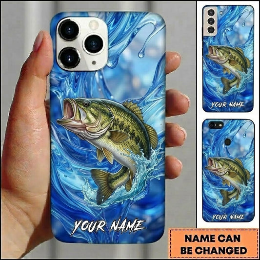 Maxcorners Fishing Blue Liquid Wave Customized Name 3D Phone Case