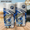 Maxcorners Fishing Tumbler Silver Blue Honeycomb Badge Design Personalized Name Tumbler (13 Species)