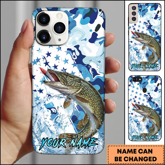 Maxcorners Pike Fishing Star Camo Water Splash Art Personalized Name Phone Case