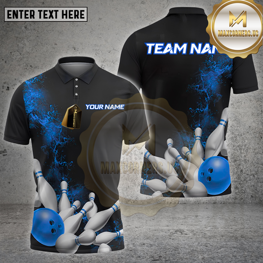 Maxcorners Bowling Shirt Strike Impact Multicolor Options Personalized Name, Team Name Unisex 3D Shirt (4 Colors)