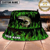Maxcorners Fishing Green Lightning Fishing Scene with Bold Effect Personalized Name 3D Bucket Hat (13 Fish Species)