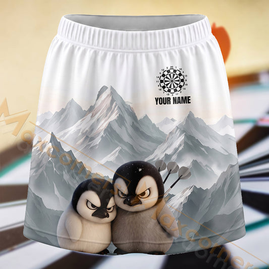 Maxcorners Darts Winter Penguin Mountain Dartboard Personalized 3D Skort, Skirts With Shorts