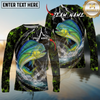 Maxcorners Fishing Lightning Hexagon Personalized Name, Team Name Long Sleeve Shirt (9 Fish Species)