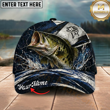 Maxcorners Fishing Black White Crack Texture Splash Personalized 3D Cap (12 Fish Species)