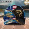 Maxcorners Fishing American Flag Leather Zipper Personalized Name 3D Cap (12 Fish Species)