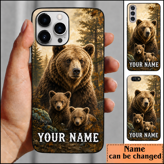 Maxcorners Hunting Brown Bear Cubs Wilderness Autumn Nature Customized Name Phone Case