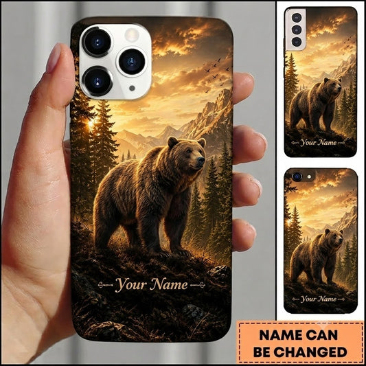 Maxcorners Hunting Bear Golden Sunset Mountain Forest Customized Name Phone Case