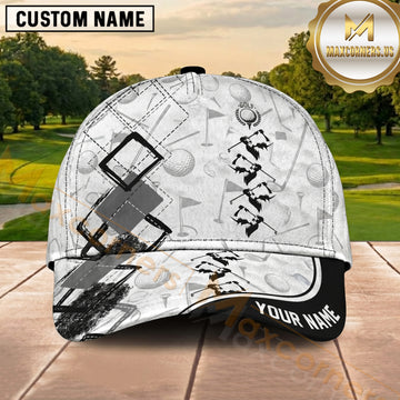 Maxcorners Golf White Grey Geometric Personalized Cap