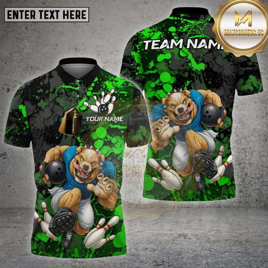 Maxcorners Bowling Shirt Savage Dog Splatter Multicolor Options Personalized Name, Team Name Unisex 3D Shirt (4 Colors)