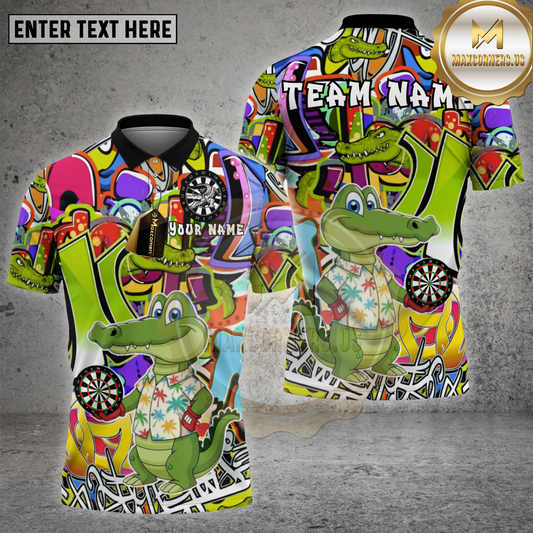 Maxcorners Darts Crocodile Cartoon Multioptions Personalized Name, Team Name Unisex 3D Shirt