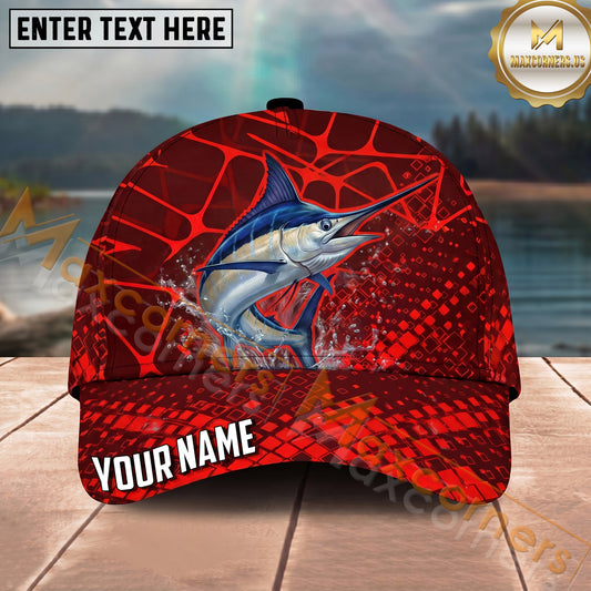 Maxcorners Fishing Red Geometric Splash Pattern Personalized Name 3D Cap (12 Fish Species)