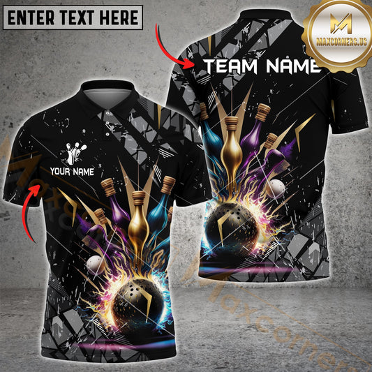 Maxcorners  Striking Fiery Pins & Bowling Ball Jersey Multicolor Options Personalized Name, Team Name 3D Shirt (4 Colors)