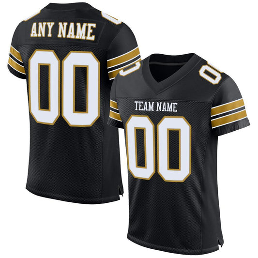 Maxcorners Custom Black White-Old Gold Mesh Authentic Football Jersey LM2605