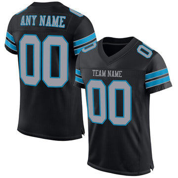 Maxcorners Custom Black Light Gray-Panther Blue Mesh Authentic Football Jersey LM2605