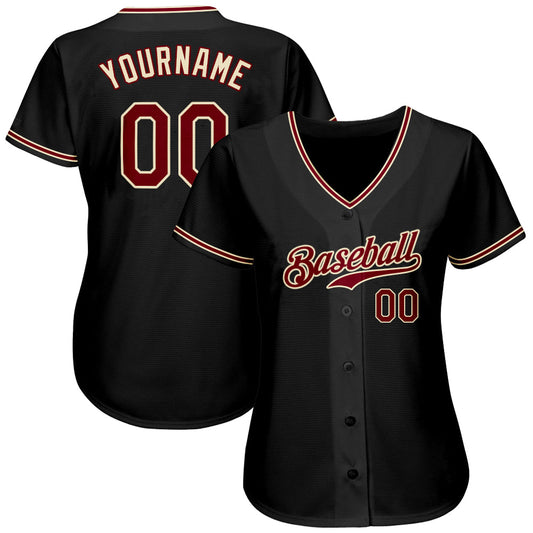 Maxcorners Custom Black Crimson-City Cream Authentic Baseball Jersey LM2605