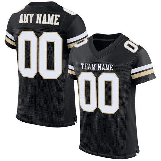 Maxcorners Custom Black White-Vegas Gold Mesh Authentic Football Jersey LM2605