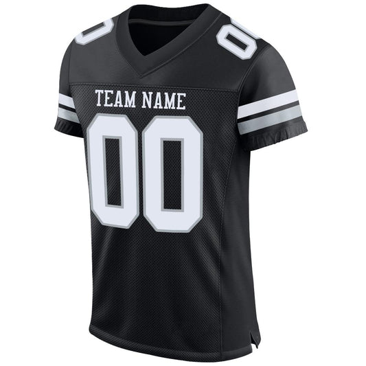Maxcorners Custom Black White-Silver Mesh Authentic Football Jersey LM2605