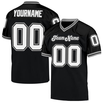 Maxcorners Custom Black White-Gray Mesh Authentic Throwback Football Jersey LM2605