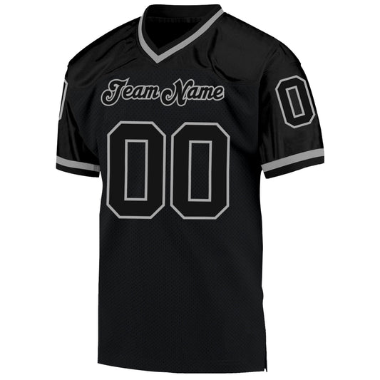 Maxcorners Custom Black Black-Gray Mesh Authentic Throwback Football Jersey LM2605