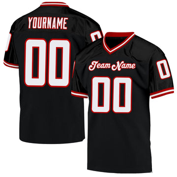 Maxcorners Custom Black White-Red Mesh Authentic Throwback Football Jersey LM2605
