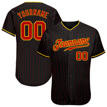 Maxcorners Custom Black Red Pinstripe Red-Gold Authentic Baseball Jersey LM2605